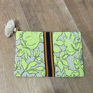 GAIA Floral Neon Green Cosmetic Pouch with Tasseled Pull